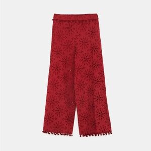 Zara Eyelet Embroidery Pants - Burgundy